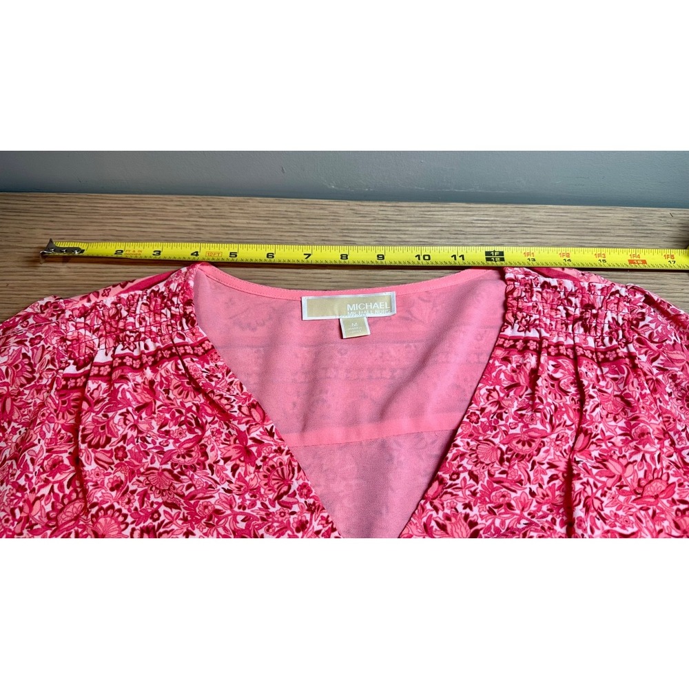 Michael Michael Kors Pink Floral Smocked Waist Dress Womens Medium Boho - Picture 11 of 15